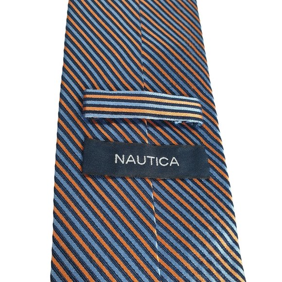 Nautica Striped Men Necktie Tie Designer Accessory Blue Orange Work Dad Gift - Picture 4 of 5